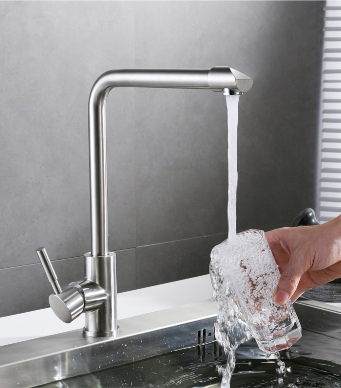 Single Lever Mixer for Kitchen Sink with side lever and high movable spout (Satin finish)