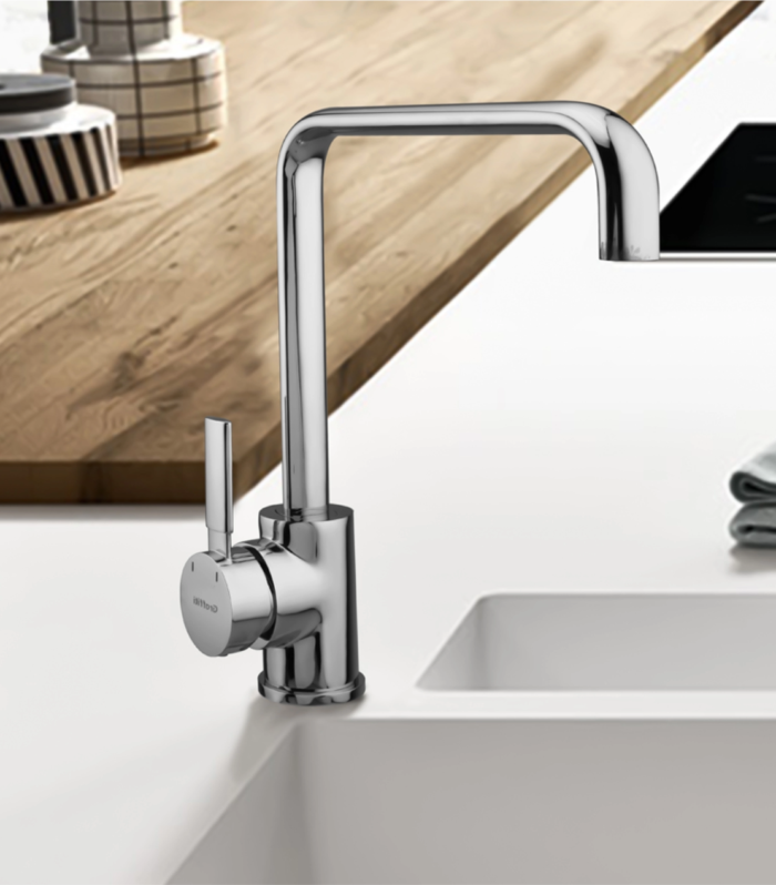 Single Lever Mixer for Kitchen Sink with side lever and high movable spout