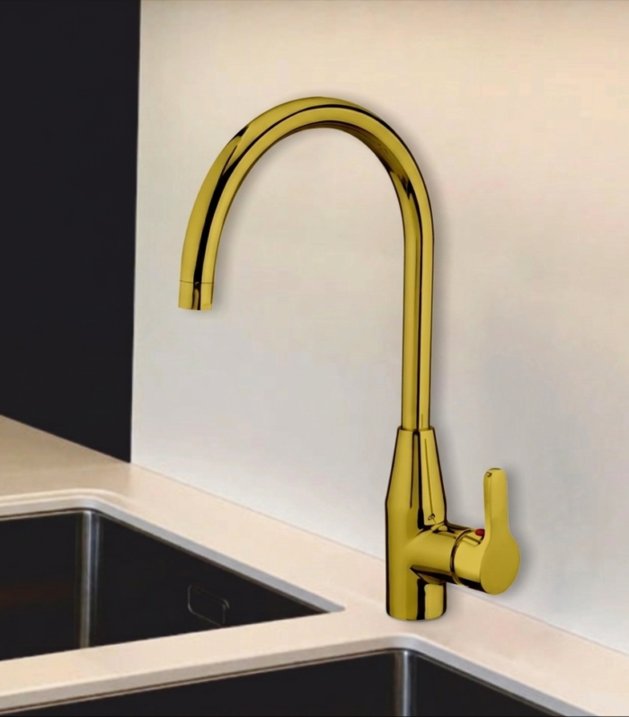 Single Lever Mixer for Kitchen Sink with side lever Swinging Spout Gold finish