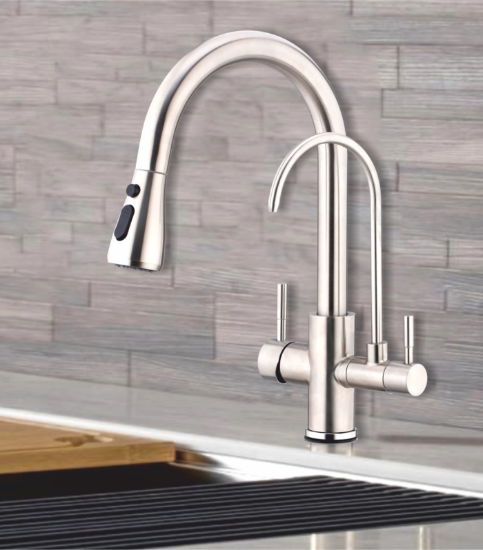 Single Lever Pull Down Mixer for Kitchen Sink with both side lever separate inlet and outlet for drinking water