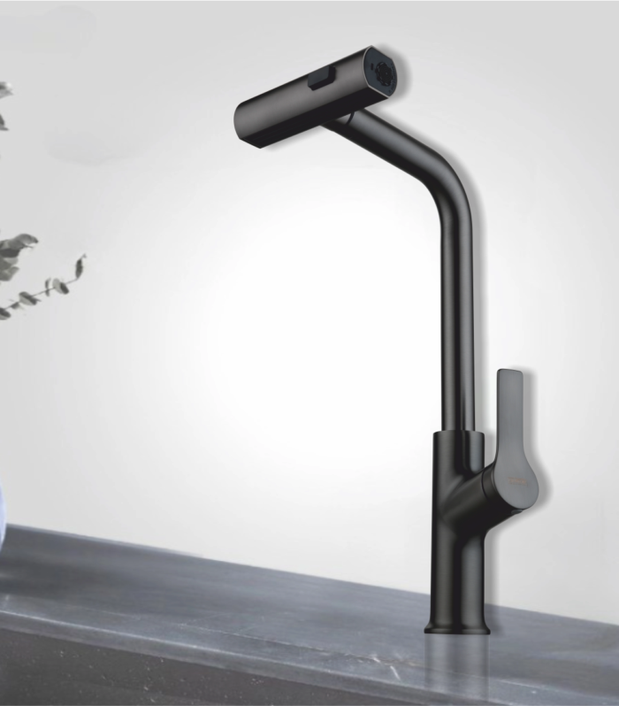 Single Lever Mixer for Kitchen Sink with side lever and pullout high movable spout