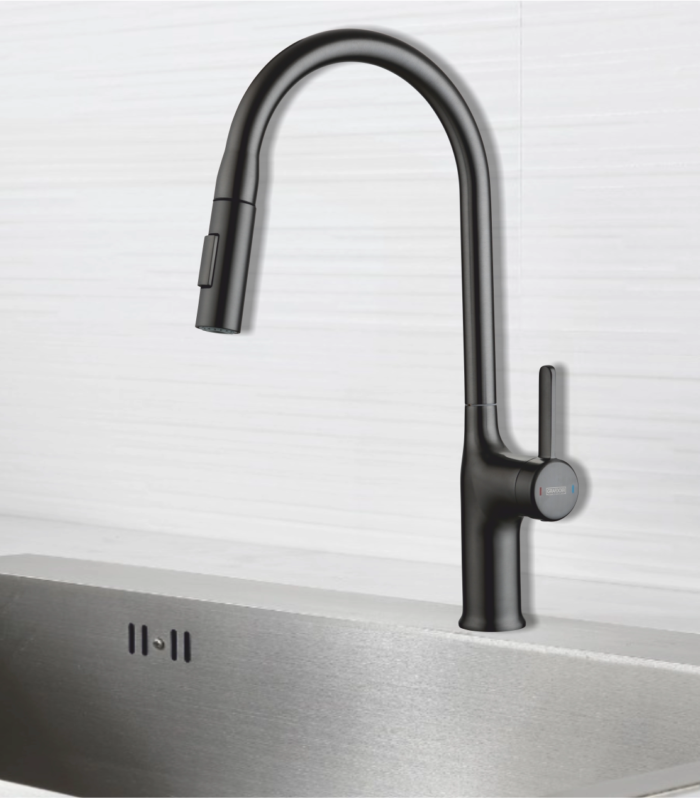 Single Lever Mixer for Kitchen Sink with side lever and pullout high movable spout (BLACK)